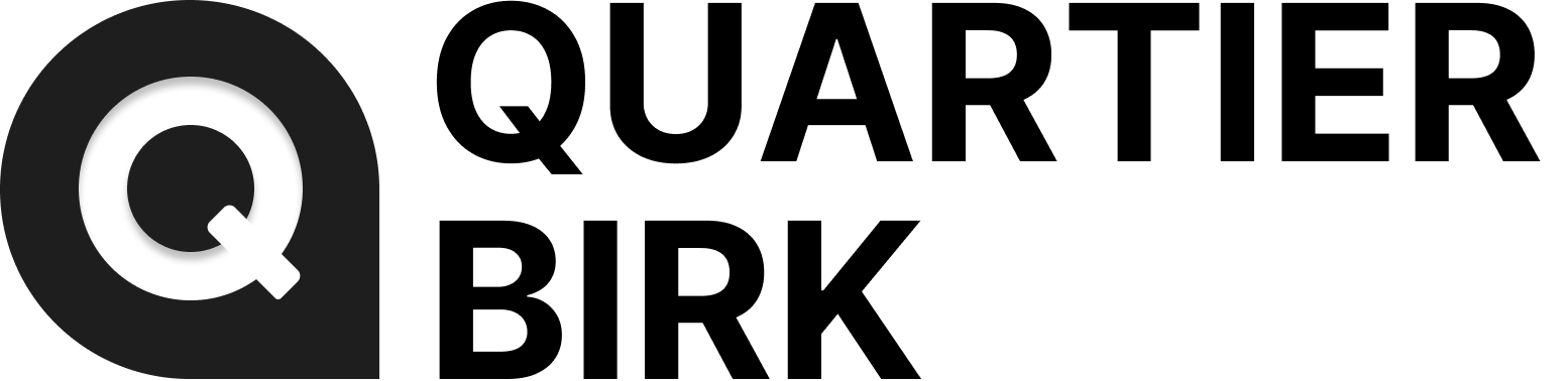 Schwarzes Logo für das Quartier Birk.
