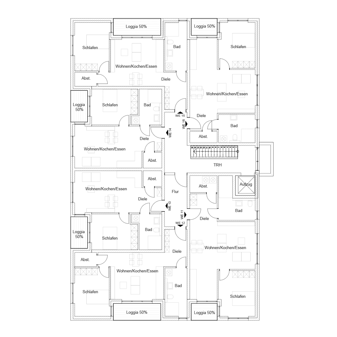 Bild des Grundrisses des 1. Obergeschosses von Haus 1.