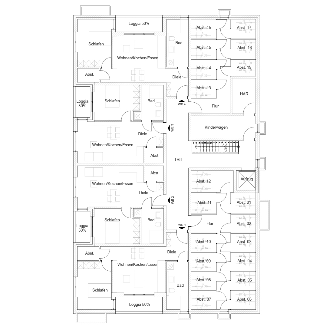 Bild des Grundrisses der Parterre-Etage von Haus 1.
