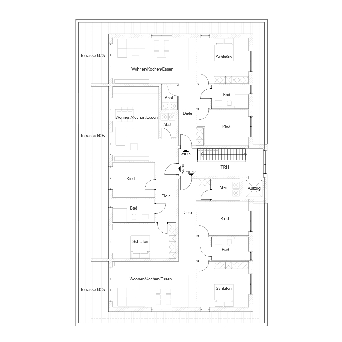 Bild des Grundrisses der Penthouse-Etage von Haus 1.