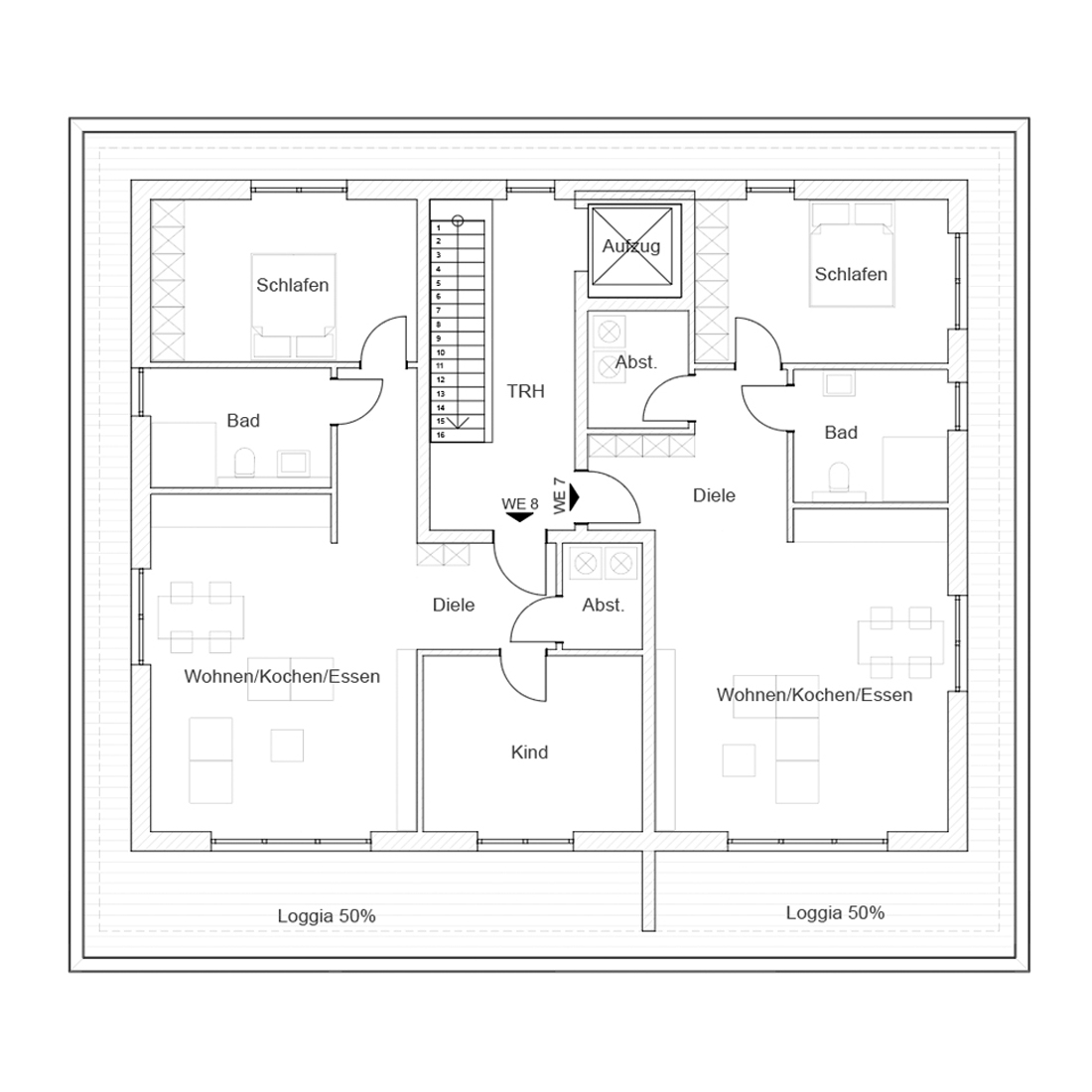 Bild des Grundrisses der Penthouse-Etage von Haus 2.
