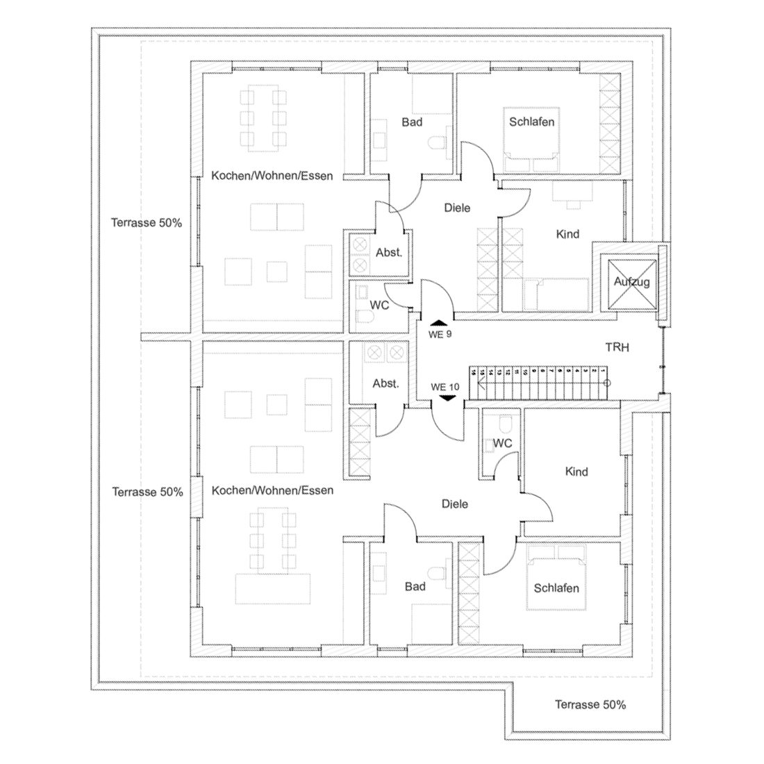 Bild des Grundrisses der Penthouse-Etage von Haus 3.