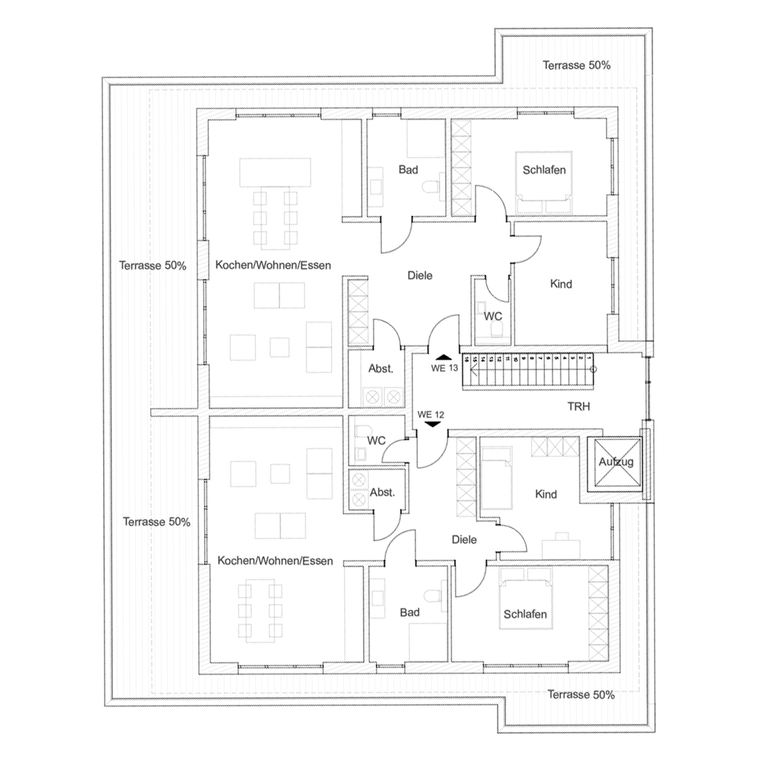 Bild des Grundrisses der Penthouse-Etage von Haus 4.