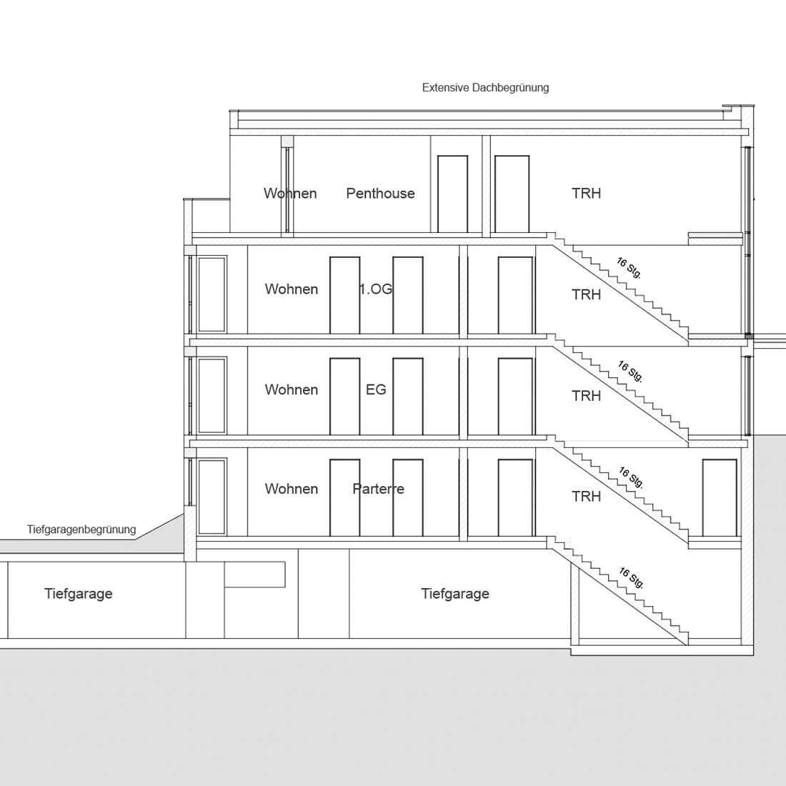 Bild der Seitenansicht mit Etagen von Haus 1.