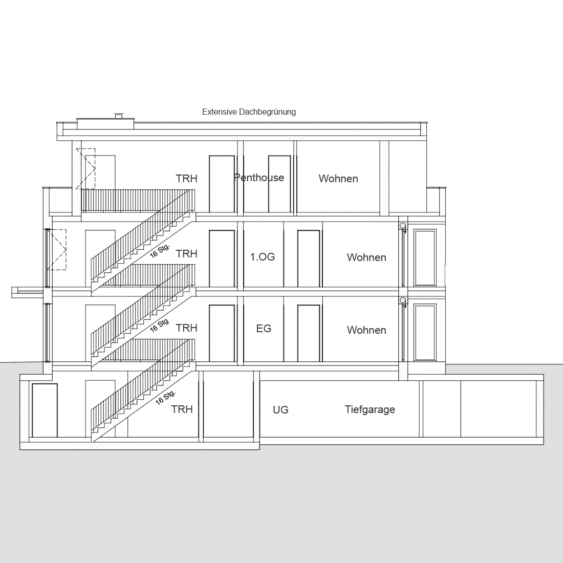 Bild der Seitenansicht mit Etagen von Haus 2.