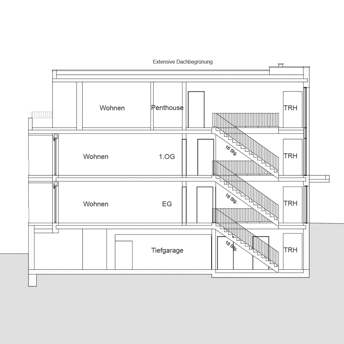 Bild der Seitenansicht mit Etagen von Haus 3.