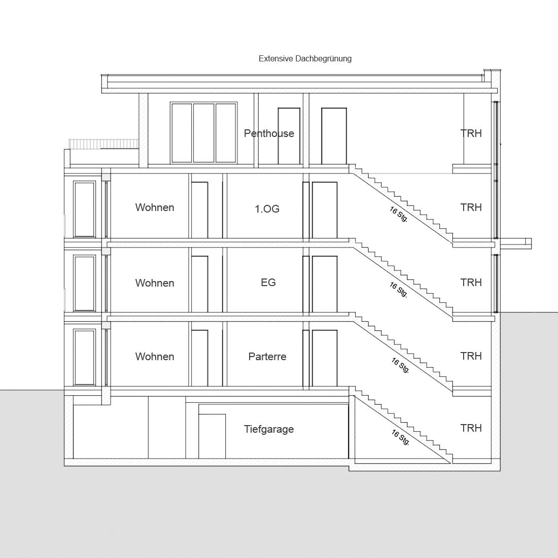 Bild der Seitenansicht mit Etagen von Haus 4.